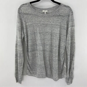 Joie Jasmine Gray Linen and Silk Sheer Back Sweater Size Small